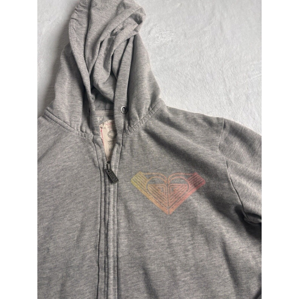 Y2K‎ ROXY Grey Full Zip Long Sleeve Fleece Hoodie Women's Medium Stain * - Picture 3 of 9